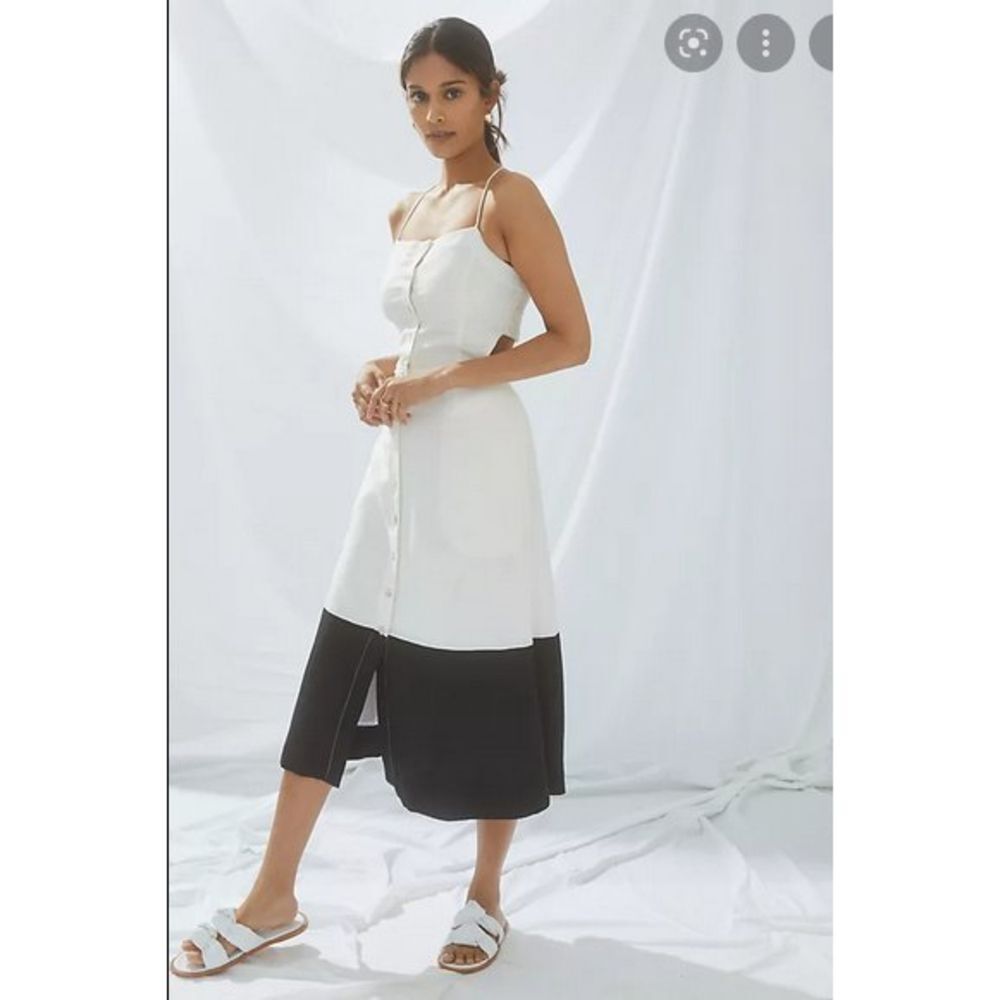 Anthropologie Colorblocked Linen-Blend Button Front Cut Out Midi Dress (NWT)